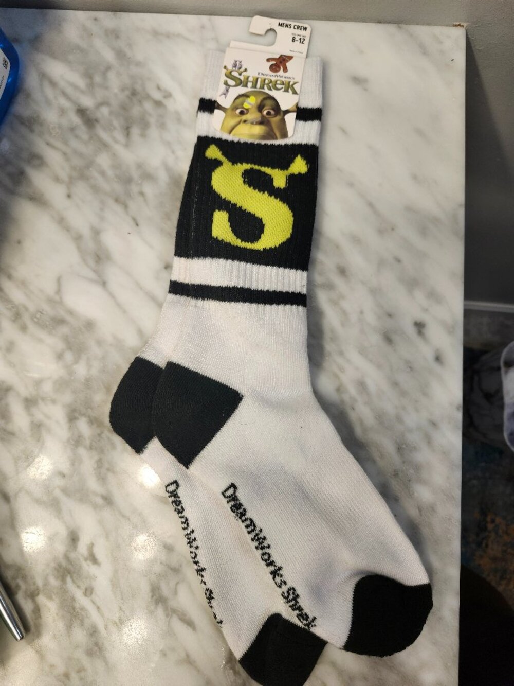 NWT Dreamworks Shrek‎ Crew Athletic Socks Size 8-12 White Black Green